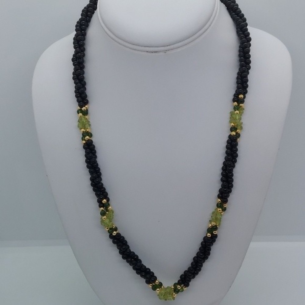 Black and green‎ twisted glass bead necklace